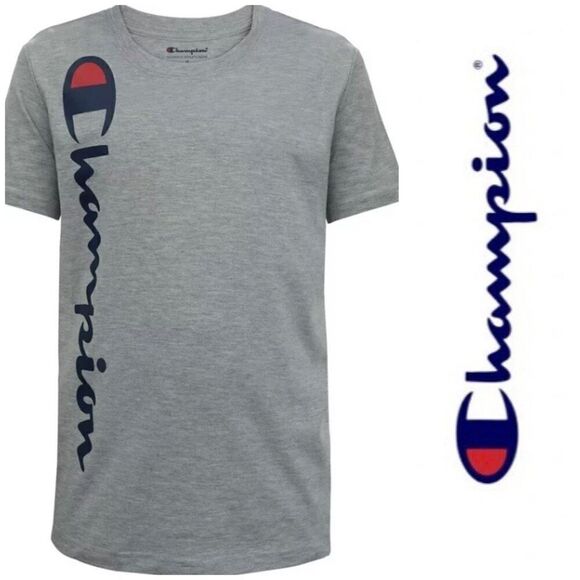 CHAMPION - NWOT Boys Sz 18-20 Vertical Script Logo Tee/Oxford Heather - Picture 1 of 11